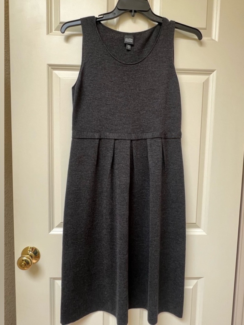 Eileen Fisher Dress Gray Sleeveless 100% Merino Wool Knit Midi Gray